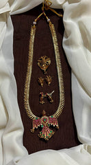 Long Chain With Gandaberunda 2 pendants and earrings -NH00515