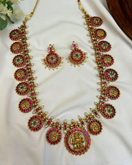 Kempu Bottu Lakshmi Haram with Earrings - NH00519