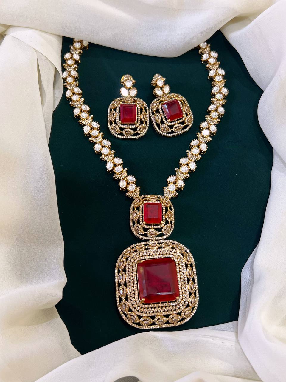 Elegant Ruby Victorian Haram with Pendent - VH009