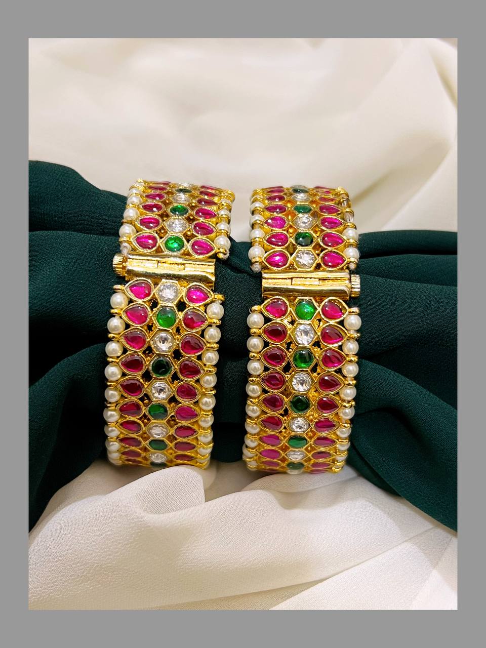 Gold Replica Jadau Multi Pair Bangles with Screw - BG0037 (7 Days Pre book)