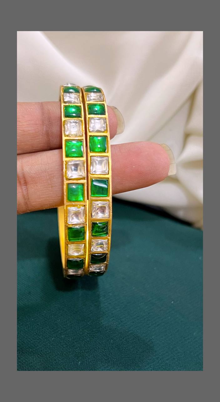 Green Screw Bangles size 2.4 in Kundan - BG0049