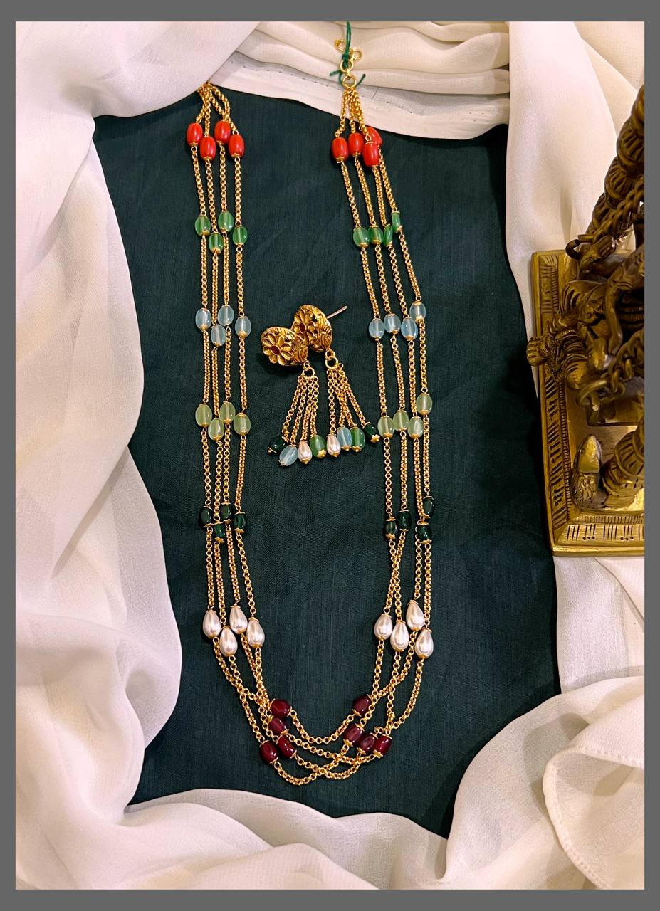 Gold Chain With MultiColor Beads - PB00199