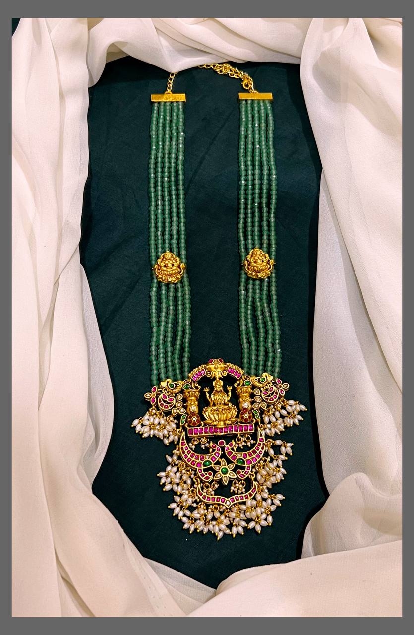 Emerald Pearl Haram With Lakshmi Kundan Pendent - PB00255