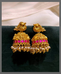 Peacock with Ruby Jhumki Earring in Kundan - KE00493