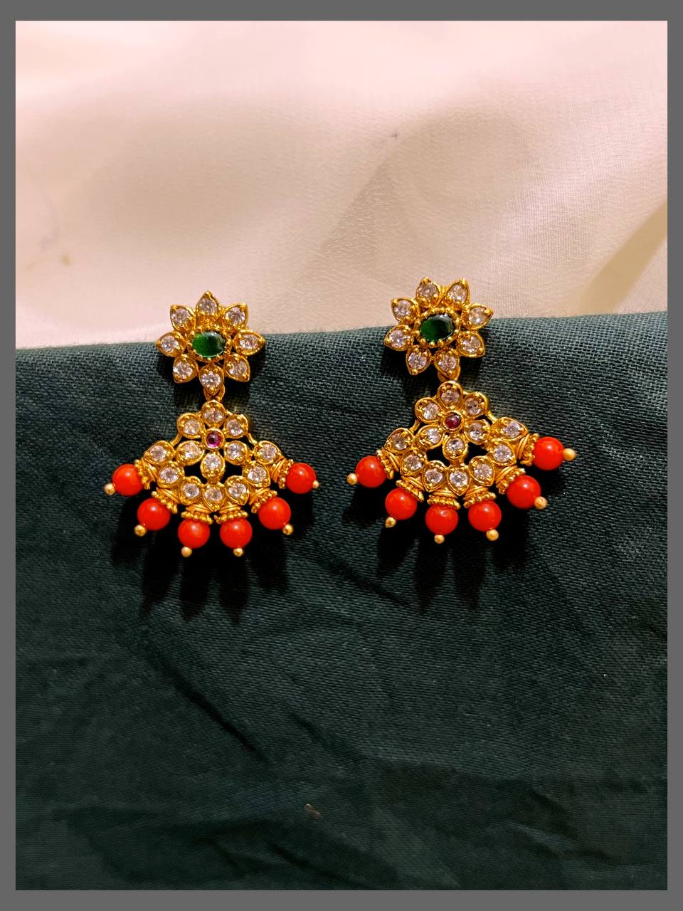 Simple and Beautiful White and Coral Earring -  NE00536