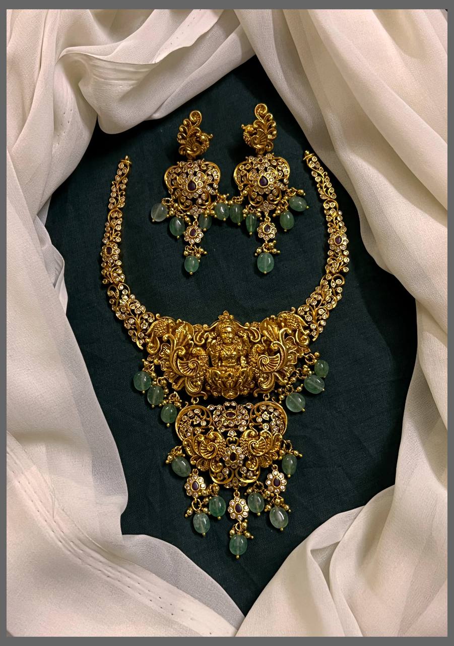 Beautiful Peacock and Lakshmi Necklace With Beads - NN00627