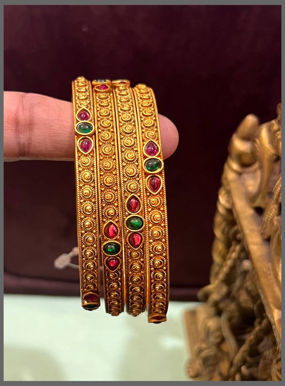 Beautiful Antique Multi Colour Set of 4 Bangles in Nakshi - BG00447