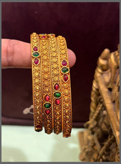 Beautiful Antique Multi Colour Set of 4 Bangles in Nakshi - BG00447