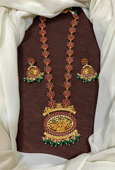 Kempu Flower Pattern Haram With Earrings - NH00466