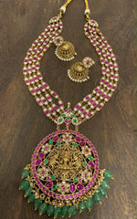 High Quality Temple Haram with Round Lakshmi Devi Pendant - KH00436