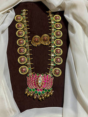 Jadau Lotus Pendant With Jadau Flower Chain - KH00440