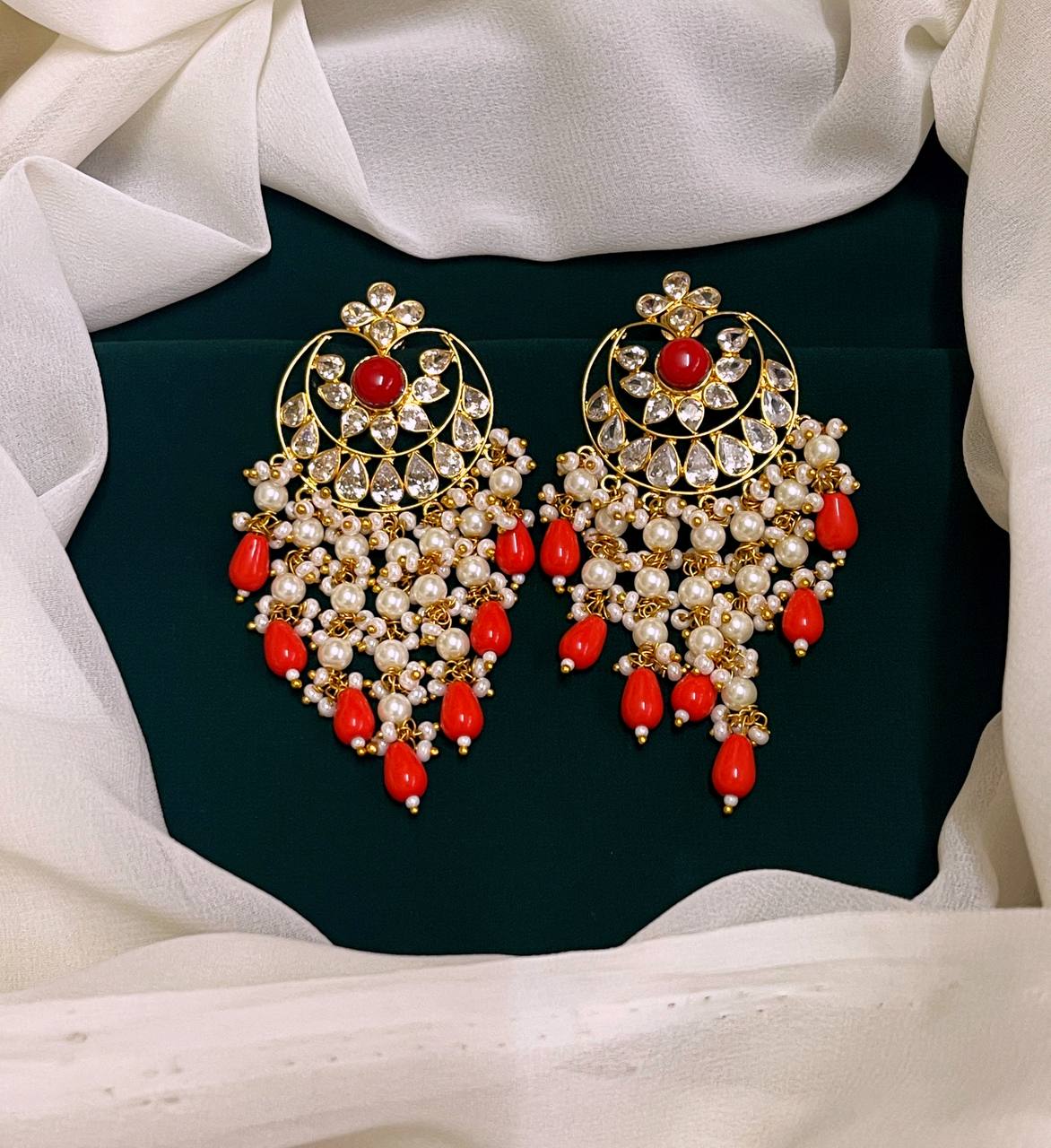 Red Chand Bali Kundan - KE0055