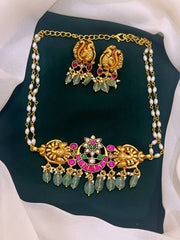 Jadau Kundan in Chand Bali Necklace with Earrings - KN0085