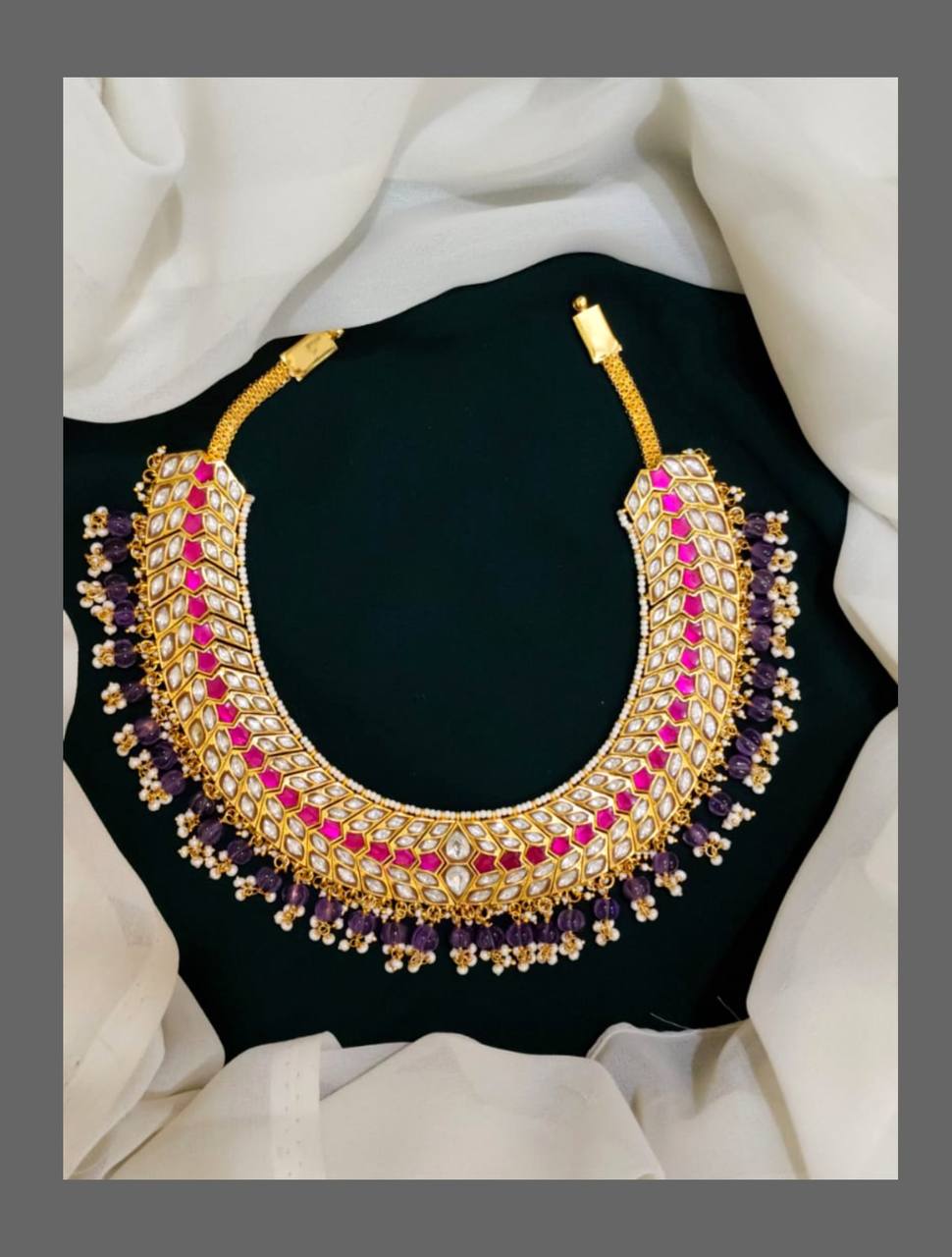 White Kundan Moon Set in gold Finish - KN00188