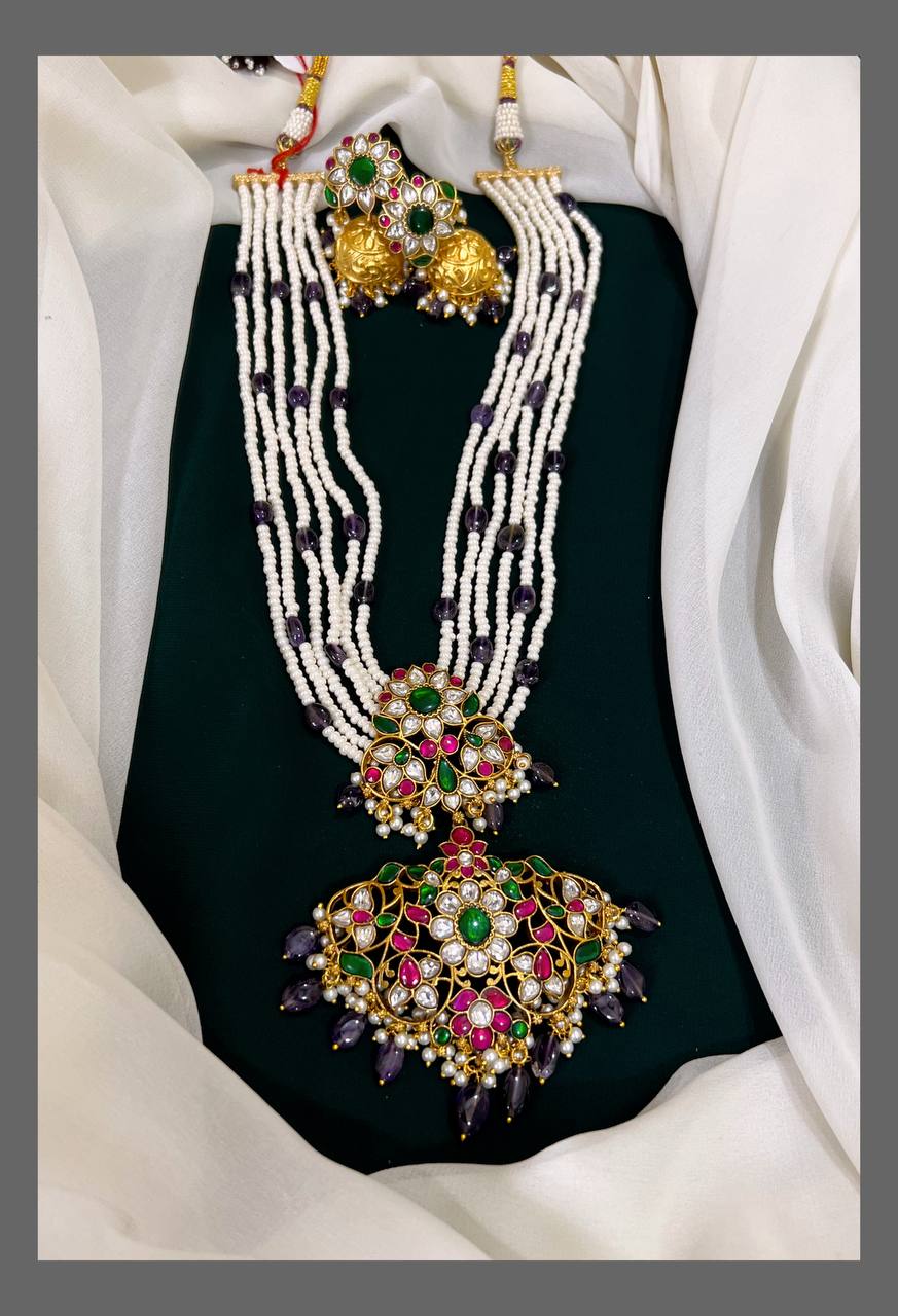 Pearl Haram With Jadau Pendant and Earrings - KH00209
