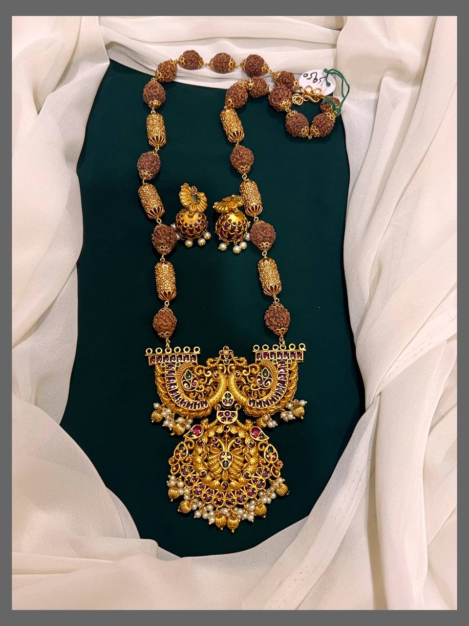 Rudraksha Haram With Peacock Pendent In Nakshi - NH00210
