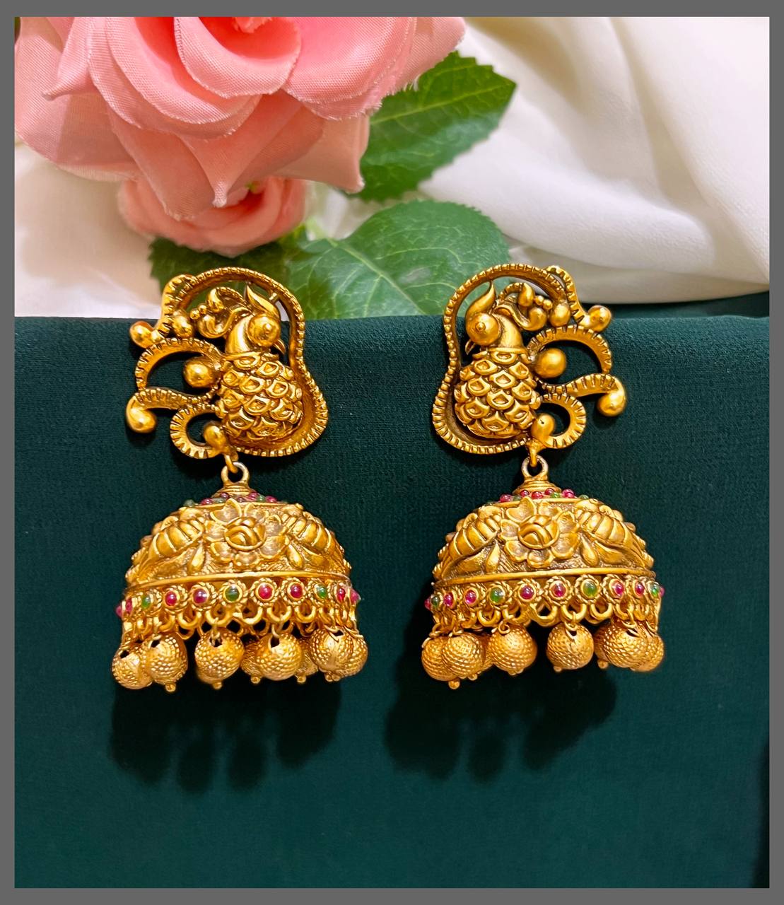 Peacock Jhumki In Nakshi - NE00412