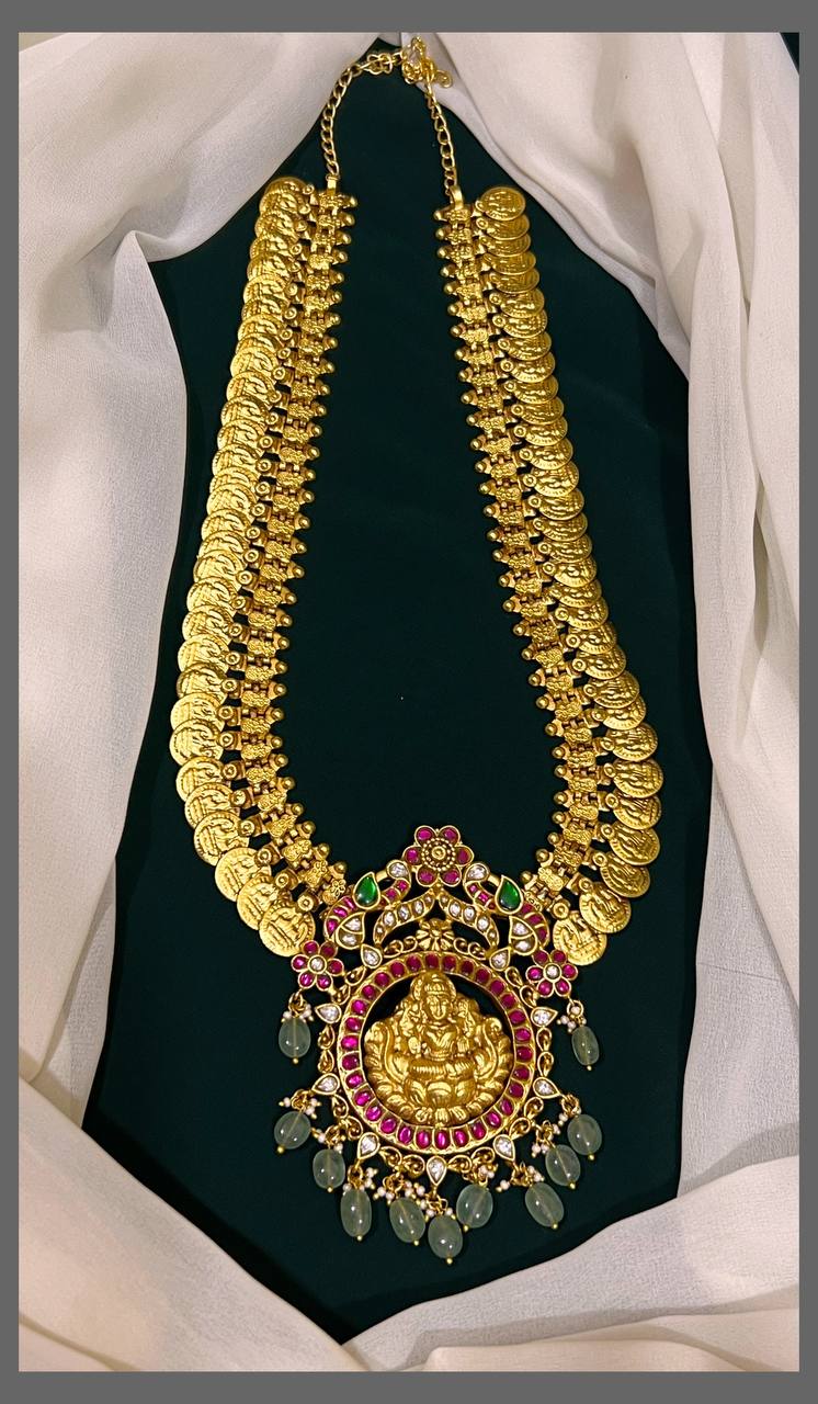 Kasu Haram With Jadau Peacock and Lakshmi Pendent In Kundan - KH00271