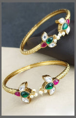 Jadau Lotus Bangles - BG00175