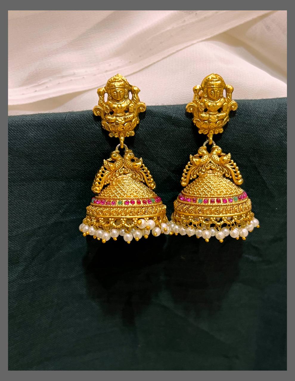 Lakshmi with Peacock Jhumki Earring in Nakshi - NE00528