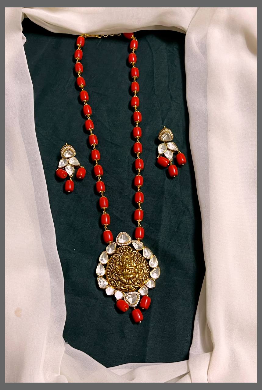 Ruby pearl  Haram with Ganesha Pendant - PB00281