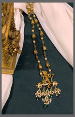 Pearl Emerald Nakshi Ball Krishna Pendant Set - PB00372