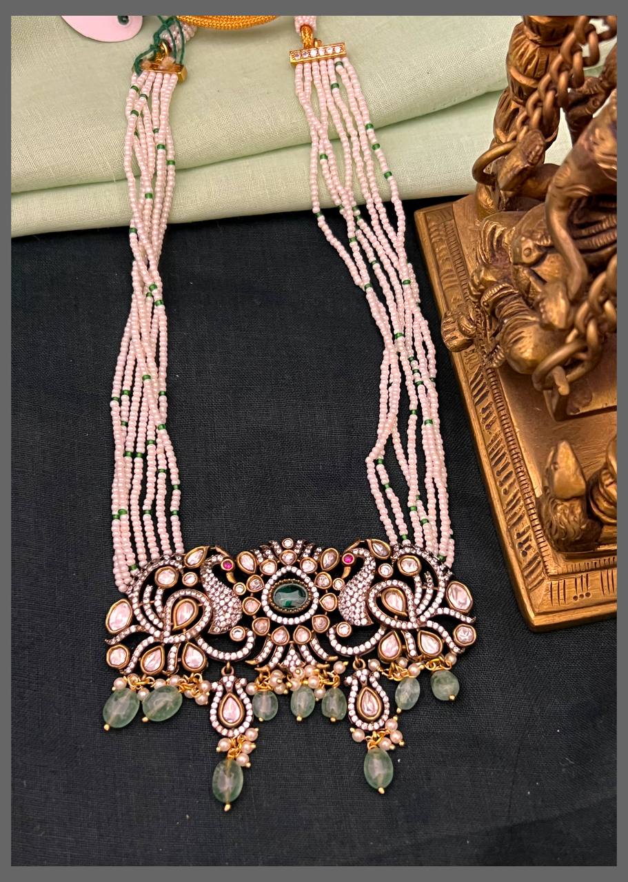 5 Layer White Pearl Haram with Victorian Pendant - PB00534