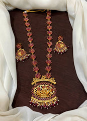 Kempu Flower Pattern Haram With Earrings - NH00466