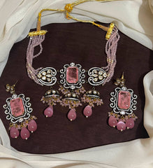 Baby Pink beads Mozonite Set With Earrings - PB00621