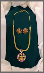 Lakshmi Small Pendant In Jadau With Earrings - KN00405