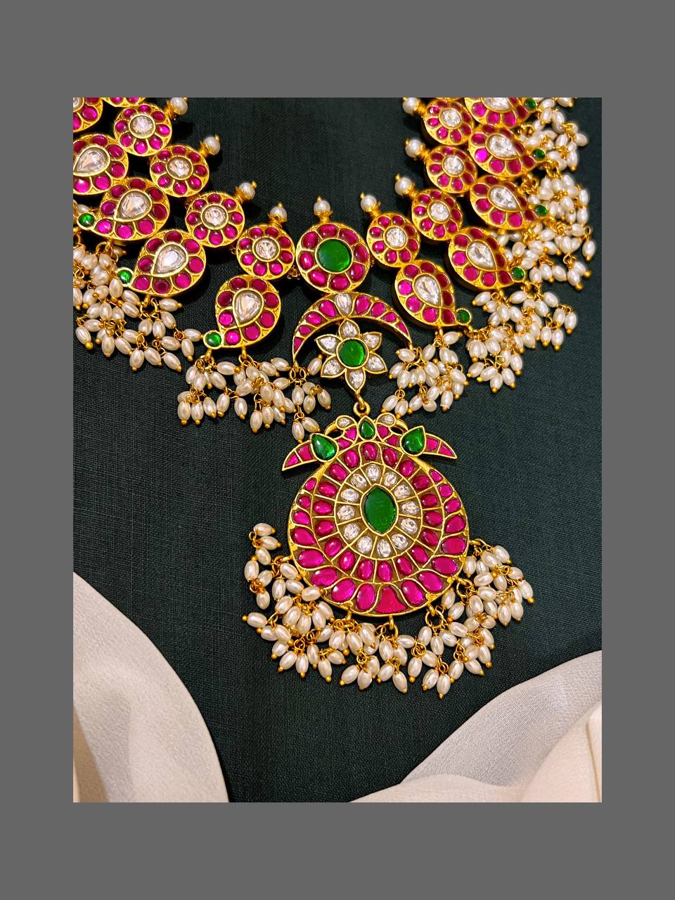 Mango Long Jadau Haram With Guttipusalu And Earrings - KH00314