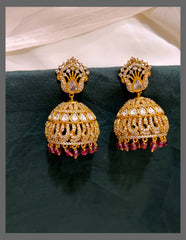 White Stone Jhumki Earring in Nakshi - NE00529