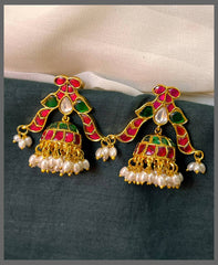 Rice Pearl Multi Colour Jhumki Earring in Kundan - KE00549