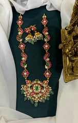Flower Pattern Jadau Necklace with Earrings - KN00612