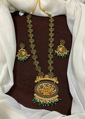 Kempu Flower Pattern Haram With Earrings - NH00466