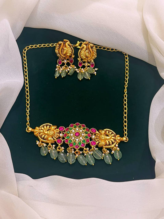 Jadau Kundan in Flower Necklace with Earrings  - KN0081