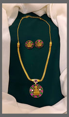 Lakshmi Small Pendant In Jadau With Earrings - KN00405