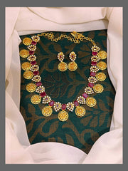 Ruby Necklace With Dew Drops and Lord Ram Parivar In Nakshi - NN00324