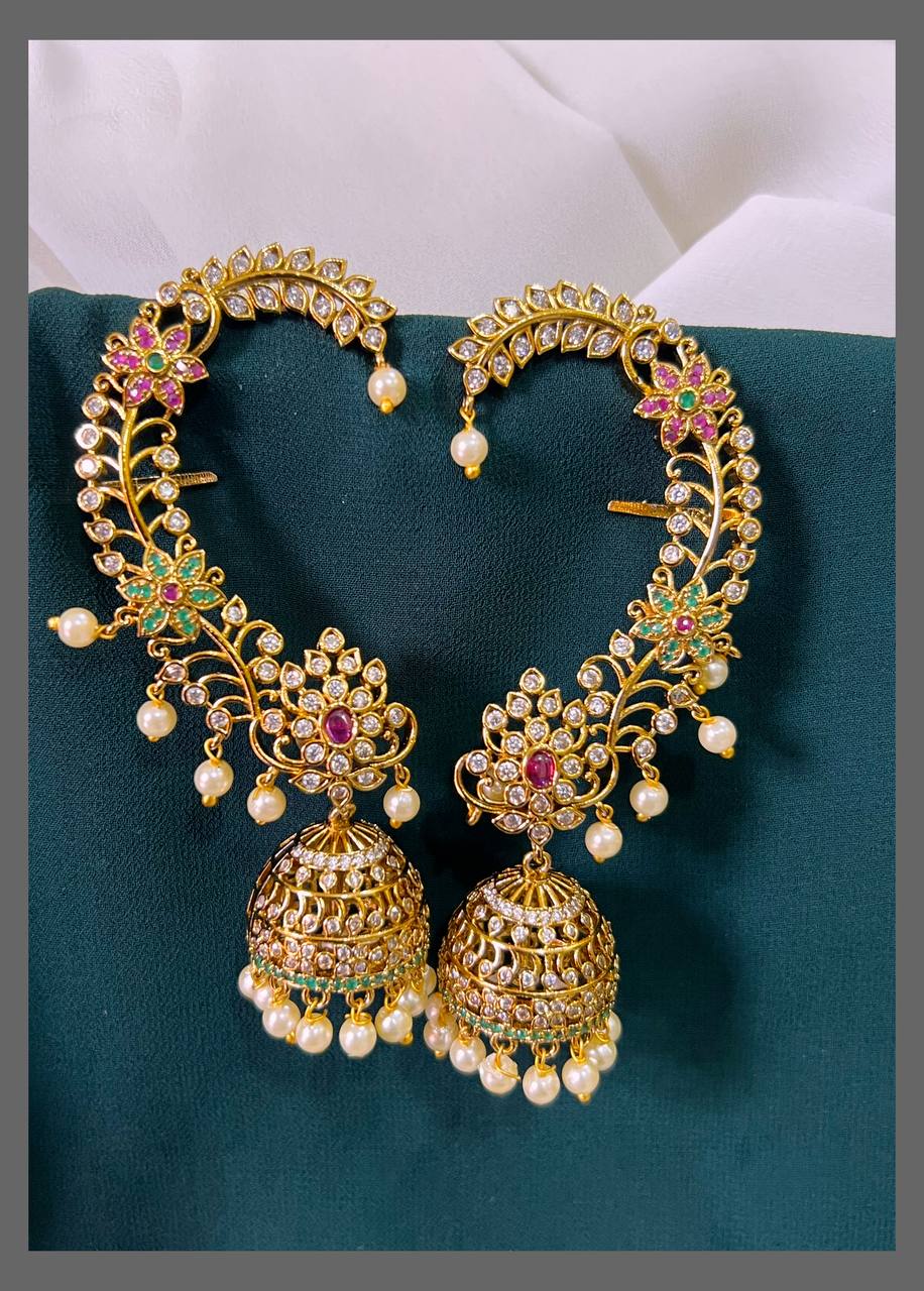 Flower Earcuff Jhumki In CZ stone - NE00461