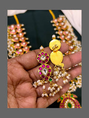 Mango Long Jadau Haram With Guttipusalu And Earrings - KH00314