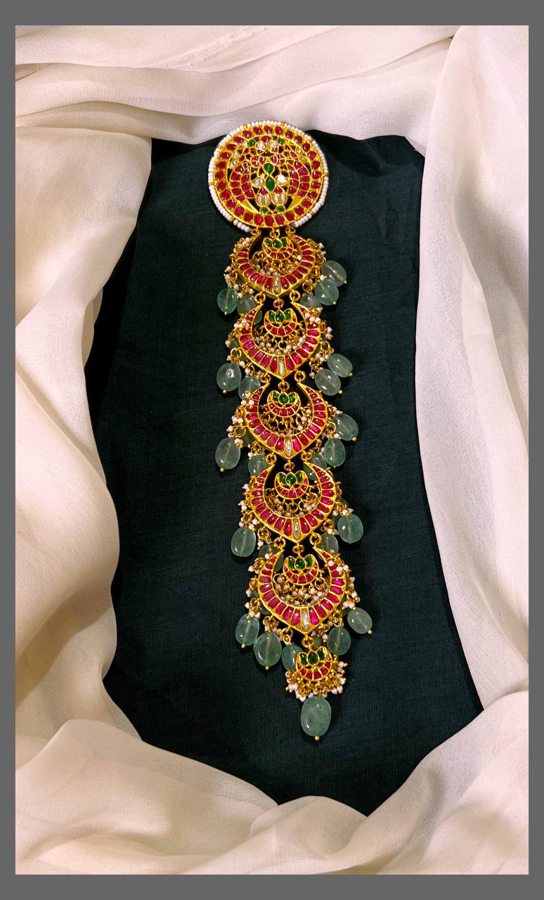 Beautiful Kundan Jada Billa With Emerald Pearls - HA00151