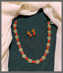 Coral and white Stone Flower Necklace in Nakshi - NN00562