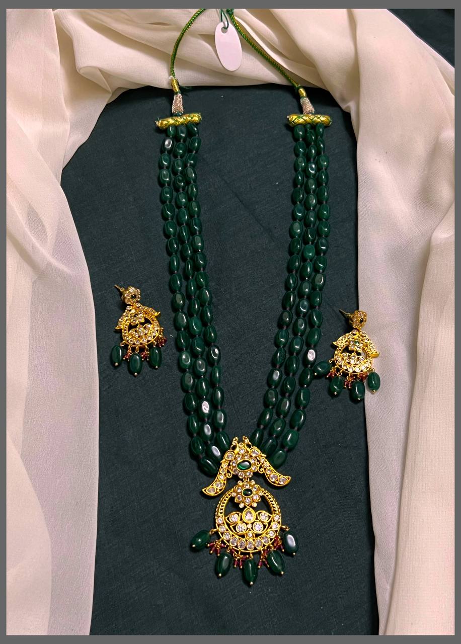 Beautiful 3 Layer Pearl Haram with Peacock Pendant - PB00388
