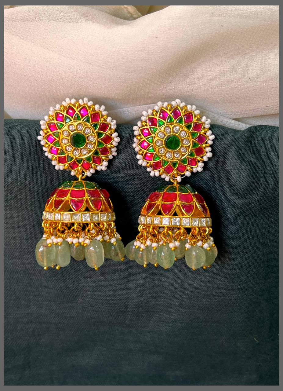 Pearl Flower in Multi Colour Jhumki in Kundan - KE00550