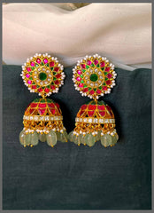 Pearl Flower in Multi Colour Jhumki in Kundan - KE00550