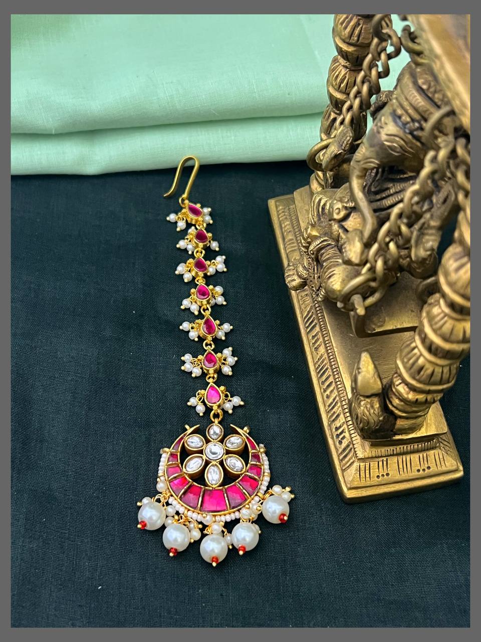 White Stone Flower with Chandbali with Rice Pearl - HA00200