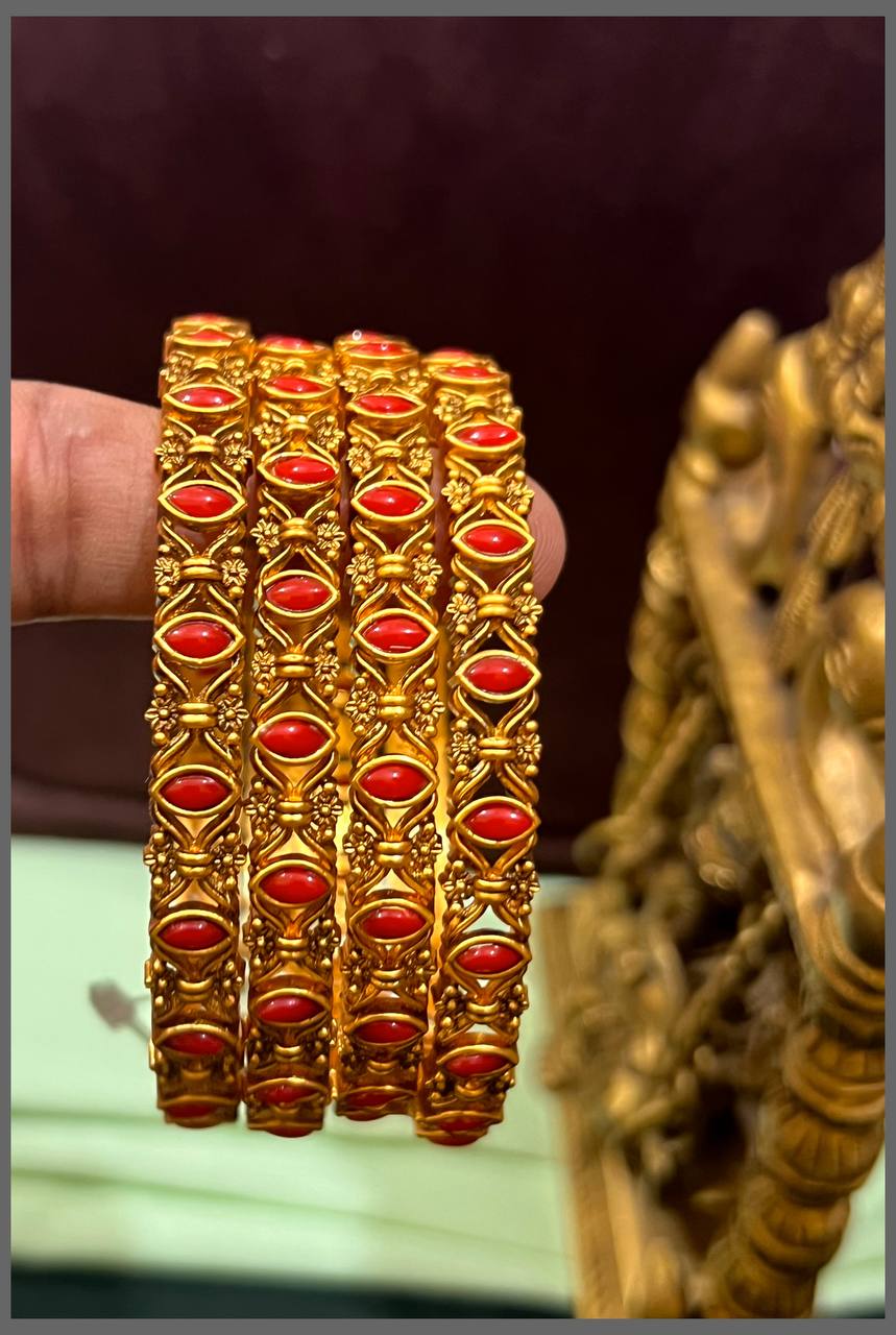 Coral set 0f 4 Bangles in Nakshi - BG00455