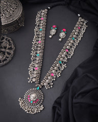 German Silver Long Haram With Earirngs - NH00406
