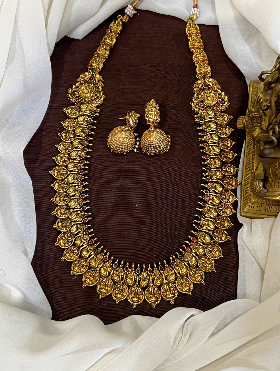 Antique Polish Long Kaasu haram With Jhumki-  NH00371