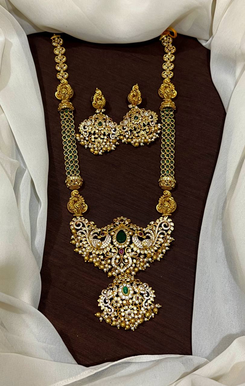 Beautiful Emerald 2 line Long Rani Haram - NH00469